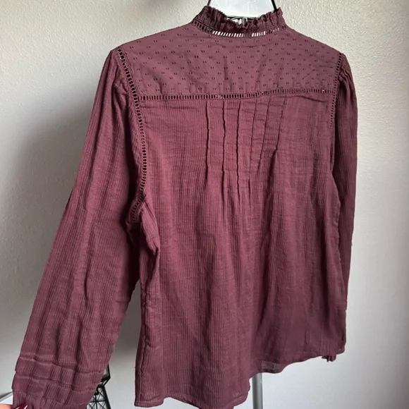 NWT FAHERTY Willa Button Front Peasant Blouse Organic Cotton Catawaba Grape Sz M - Picture 10 of 13